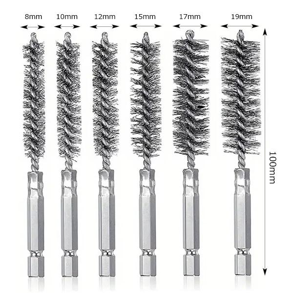 2種12本セット 真鍮＆ステンレス製ボアブラシ（錆び取りワイヤーブラシ