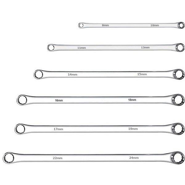 6pc超ロング ストレート メガネレンチセット 6本組 収納ポーチ付き T306 の商品画像