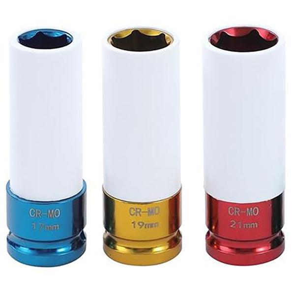 3pcケースなし 17mm-19mm-21mmインパクトレンチ用アルミホイールナットソケットセット T331 | 