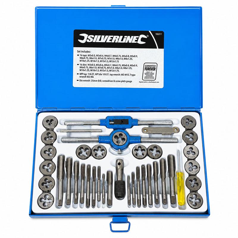 40pc タップ＆ダイスセット ネジ切り 修正 修復工具 M3-M12 T358 | 