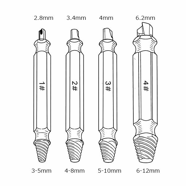 電動ドリル対応 逆タップ 4pc ネジ抜きビットセット なめたネジ外し