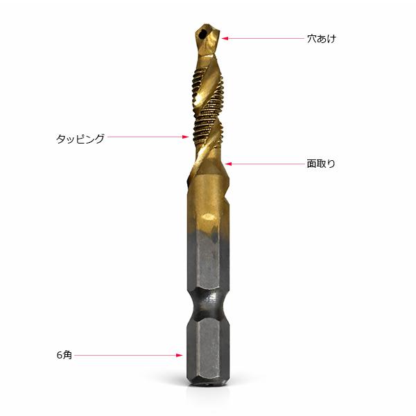 3in1 ドリルタップ 6本セット M3-M10 穴あけ・タッピング・面取り