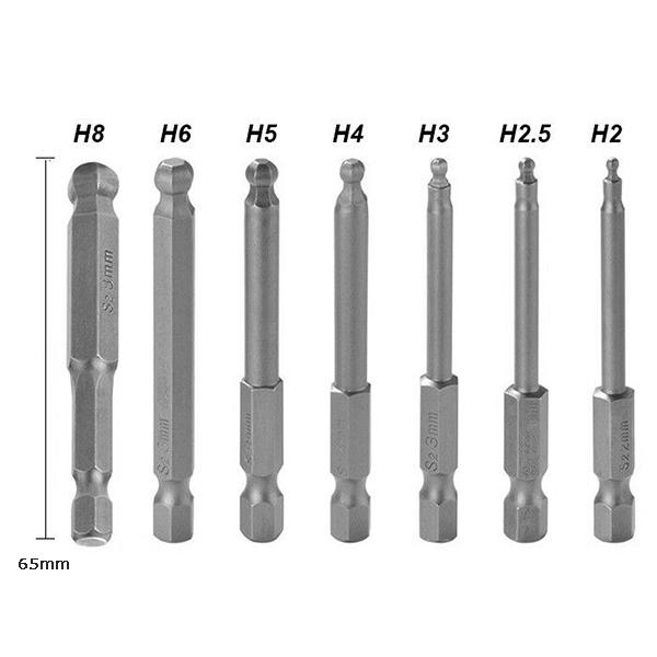 7pc ボールポイントヘックスビットソケット インパクト対応 65mm