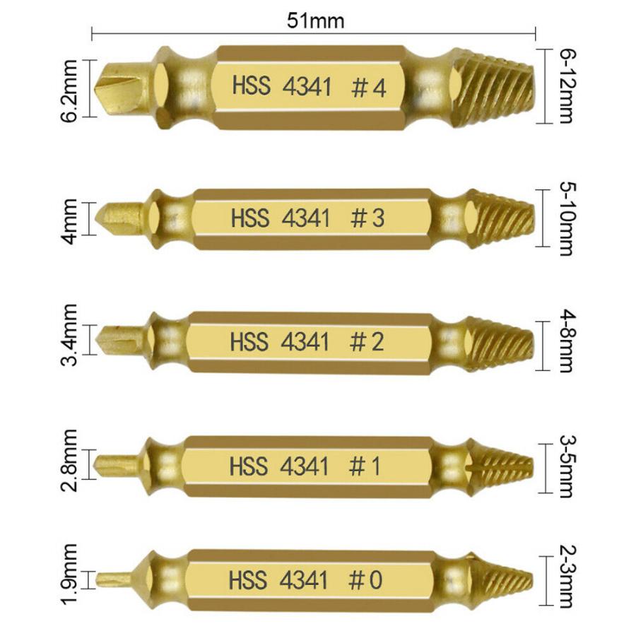 電動ドライバー仕様ドリルビット 逆タップ 5pcセット なめて潰れたネジ