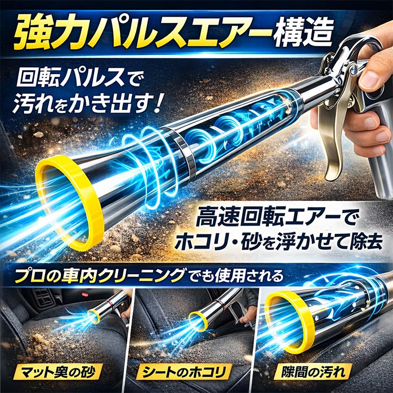 パルスエアーガン フロアマット、シートの掃除にピッタリ パルスガンで