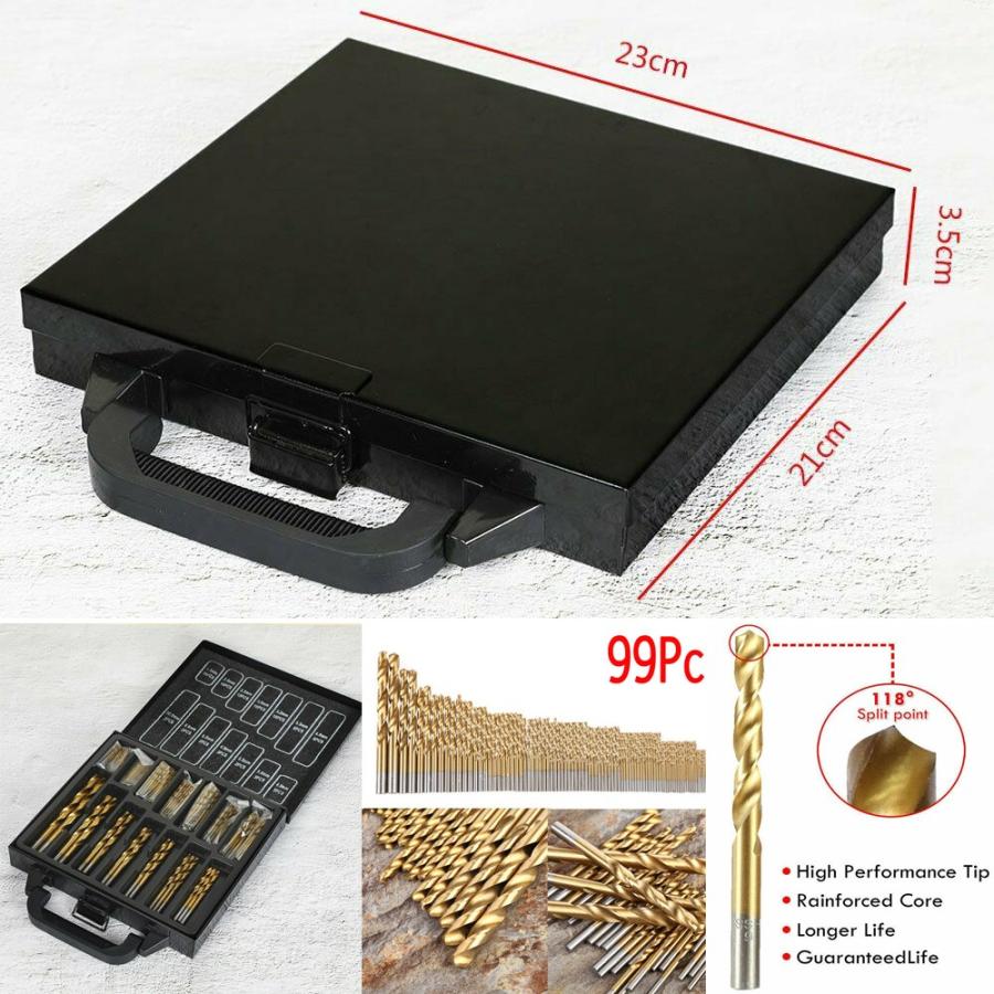 チタンコーティングドリル 1mm〜10mm 14サイズ99pcs 丸軸ドリルビット