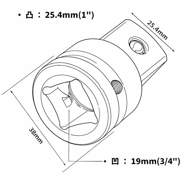インパクト仕様ソケット変換アダプター 凹19mm(3/4