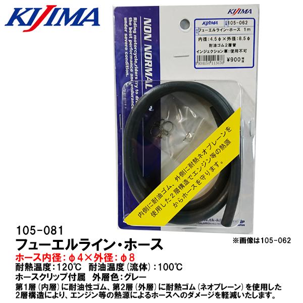 KIJIMA キジマ 105-081 耐熱・耐油2層管 ガソリン対応 グレー 内径4φ 外径8φ 1m ホースクリップ付属