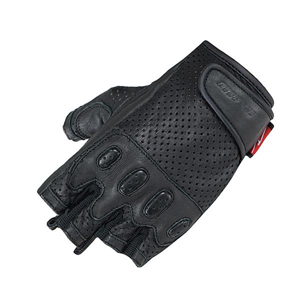 レディース　黒 レザー 指切りグローブ 編み込みデザイン　7 ハーフ ラフ＆ロード RR8361 パンチングレザーハーフフィンガーグローブDS