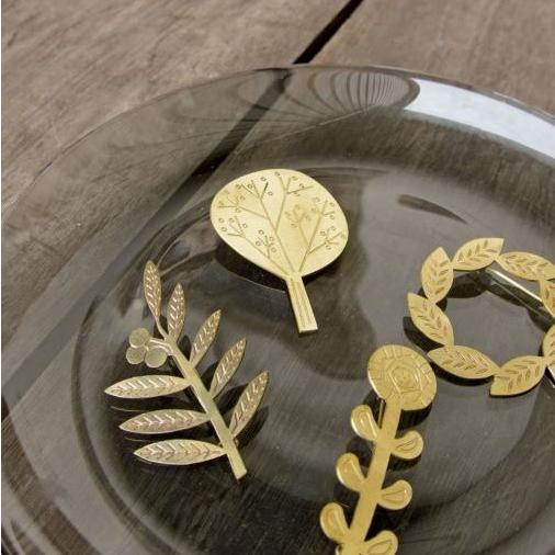 送料無料 】BRASS BROOCH 真鍮ブローチ TREE / LEAF RING OLIVE