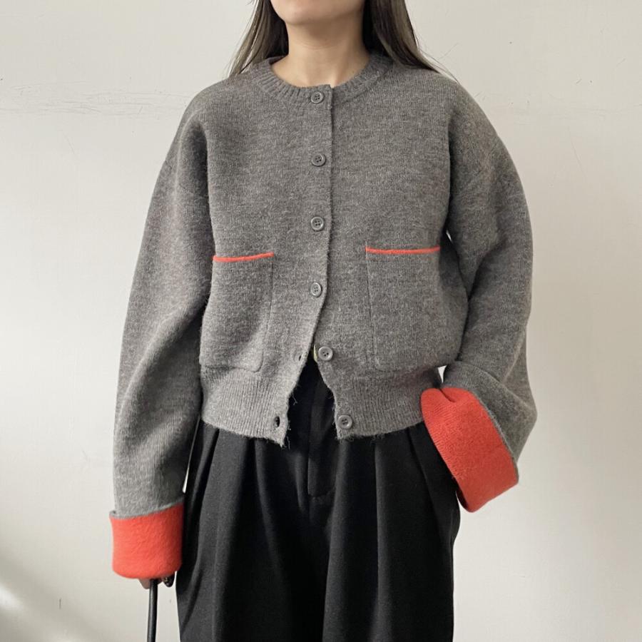 バイカラー ニットカーディガン アルパカタッチ カーデ