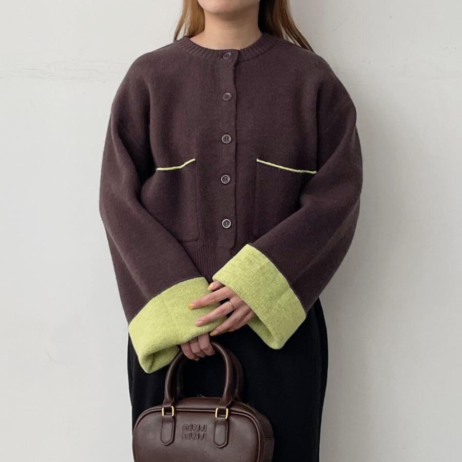 バイカラー ニットカーディガン アルパカタッチ カーデ