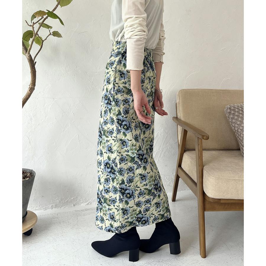 フロントジップゴブランタイトスカート ヴィンテージ フラワー