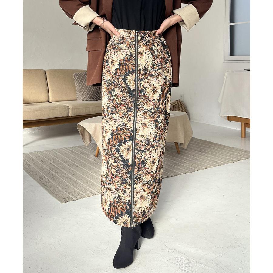 美品 アシードンクラウド ゴブラン生地/ツイード エプロンスカート 日本製 フロントジップゴブランタイトスカート ヴィンテージ フラワー