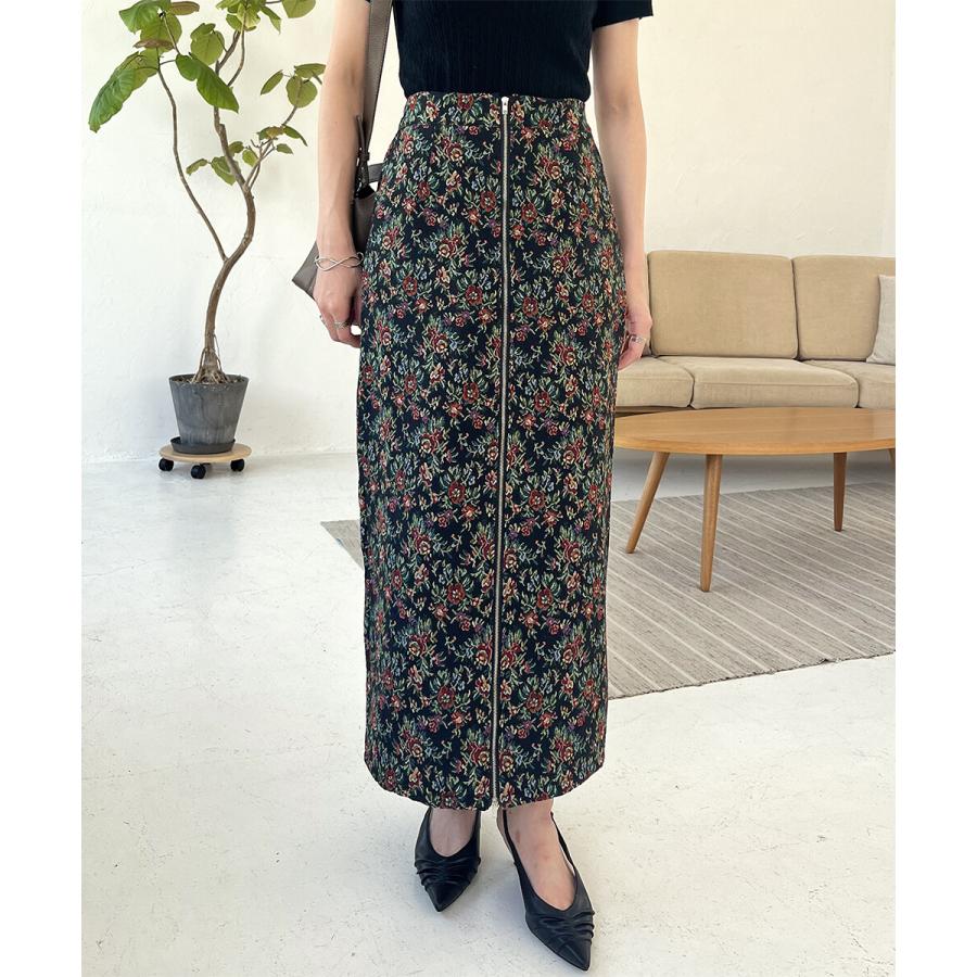 フロントジップゴブランタイトスカート ヴィンテージ フラワー