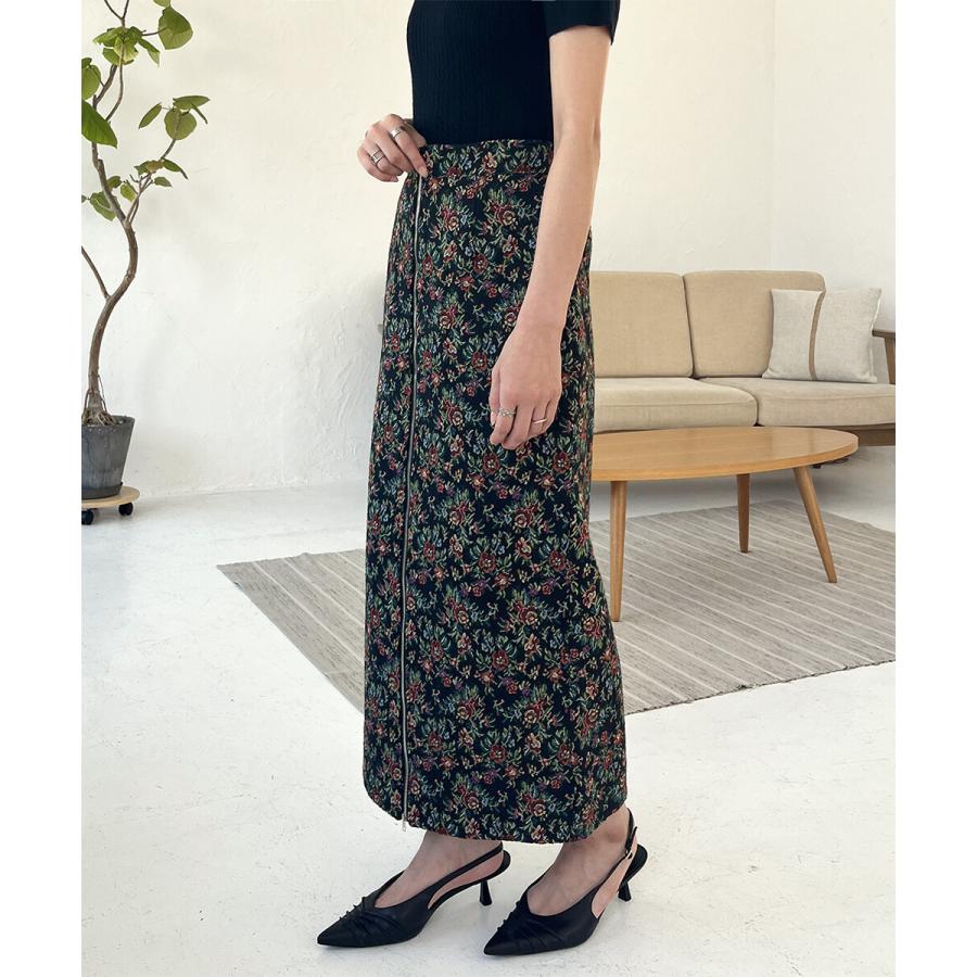 美品 アシードンクラウド ゴブラン生地/ツイード エプロンスカート 日本製 フロントジップゴブランタイトスカート ヴィンテージ フラワー