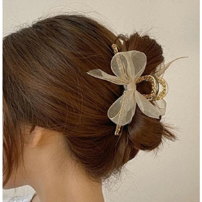 バンスクリップ リボン ヘアクリップ オーガンジー ヘアアクセサリー