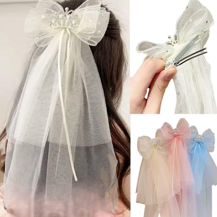 オーガンジー プリンセスリボン 子供 ヘアクリップ シフォン 髪飾り