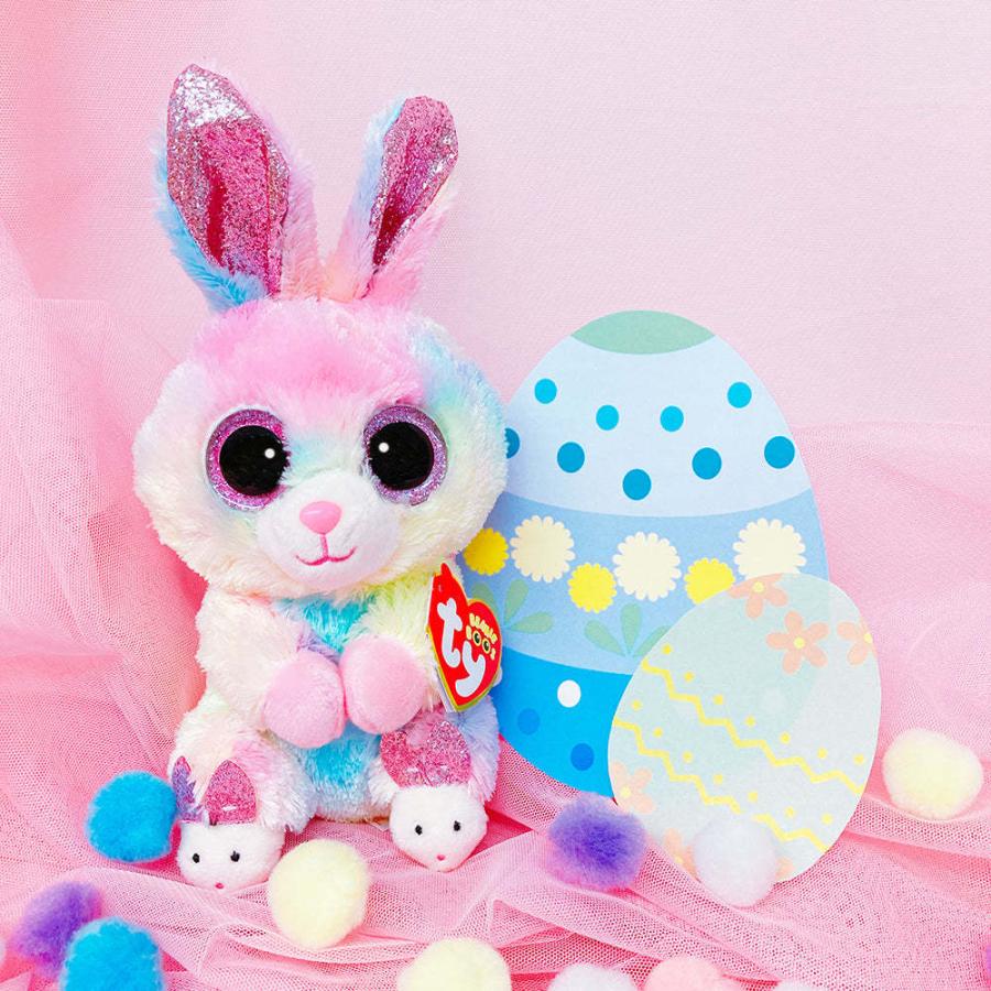 ビーニーブーズ ty エレン (M) ウサギ ピンク レインボー ふわふわ