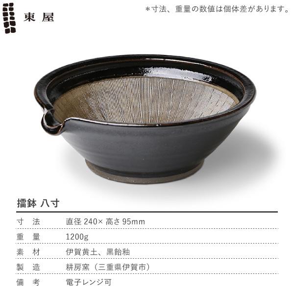 東屋 すり鉢 八寸 擂鉢 24cm 小鉢 伊賀焼 日本製 陶器 : がらんどう 手