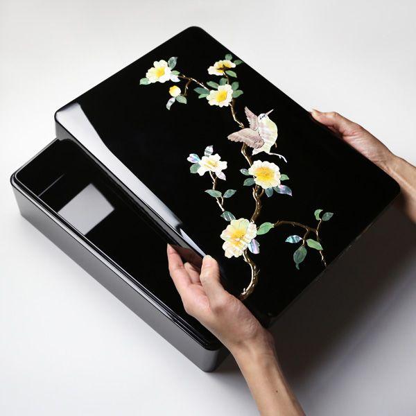 文庫 螺鈿 高岡漆器 野茨（のいばら）に水鶏（くいな） 尺一