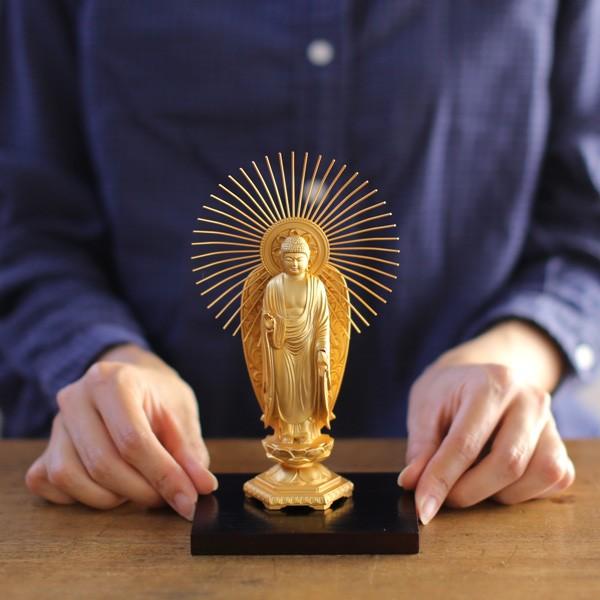 仏像 阿弥陀如来立像 浄土真宗 御西用 15.7cm : がらんどう 手仕事品