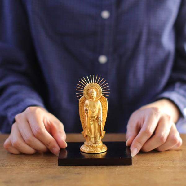 仏像 阿弥陀如来立像 浄土真宗 御西用 10.5cm : がらんどう 手仕事品
