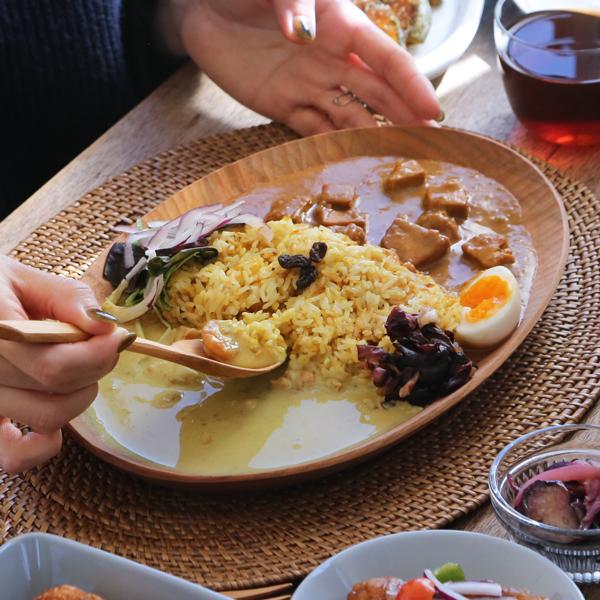 ドモク堂 オーバルプレート 30cm リム皿 カレー皿 お皿 木製 山桜 天然