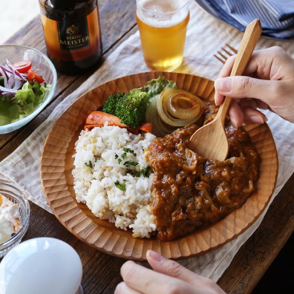 ドモク堂 カレー皿 24cm リム皿 パスタ皿 お皿 木製 山桜 天然木