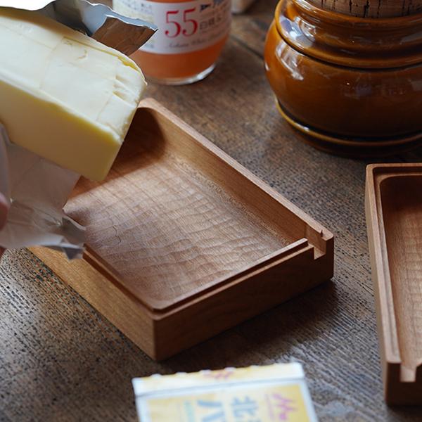 バターケース 木製 山桜　ナイフ付き バター 容器 バター入れ ドモク堂 バターケース 木製 バターナイフ付き 山桜 天然木 一枚