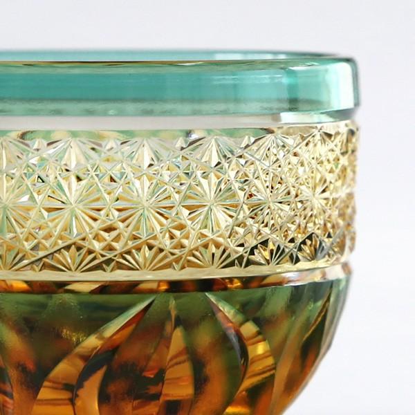 江戸切子 ぐい呑み 火華 amber 緑色 切子グラス haku硝子 送料無料