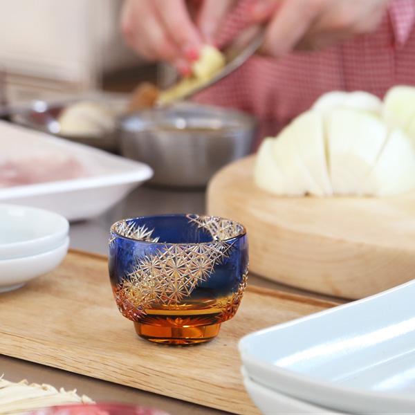 江戸切子 猪口 光る宙 瑠璃/琥珀 大場硝子 ぐい呑み 切子グラス