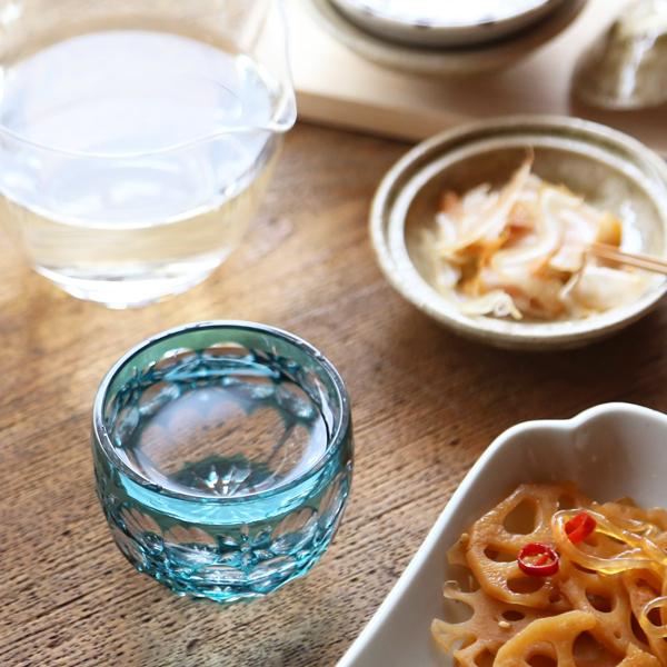 江戸切子 猪口 万華鏡 緑 大場硝子 ぐい呑み 切子グラス : がらんどう