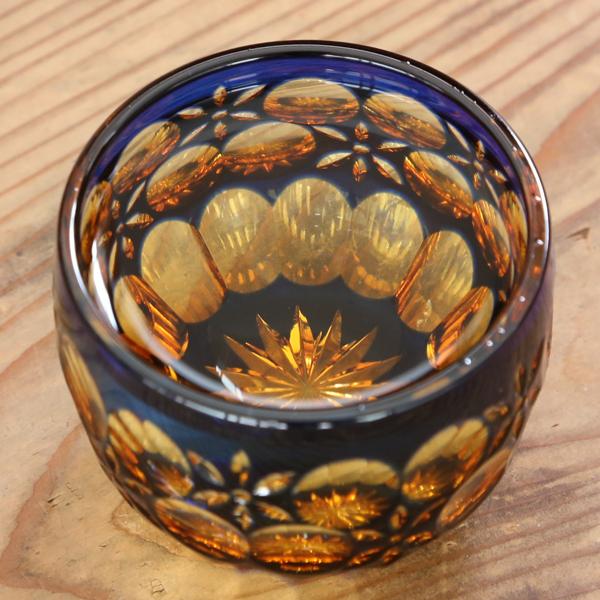 希少品☆江戸切子 小鉢 五寸皿 琥珀瑠璃（切子、江戸切子、薩摩切子） 江戸切子 猪口 万華鏡 瑠璃/琥珀 大場硝子 ぐい呑み 切子グラス