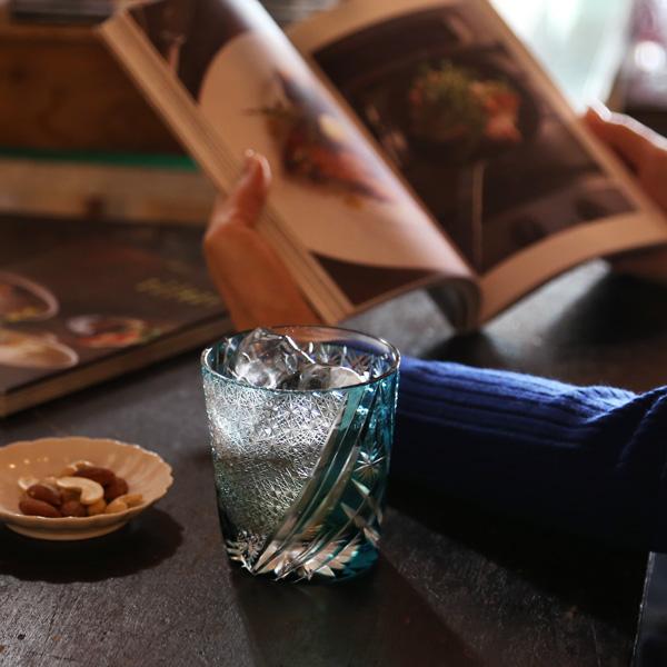 江戸切子 オールド 雅 緑 大場硝子 ロックグラス 切子グラス