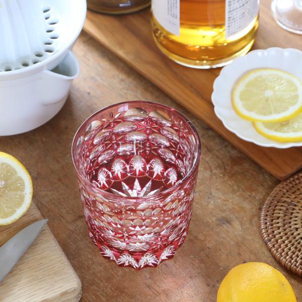 江戸切子 オールド 万華鏡 金赤 大場硝子 ロックグラス 切子グラス