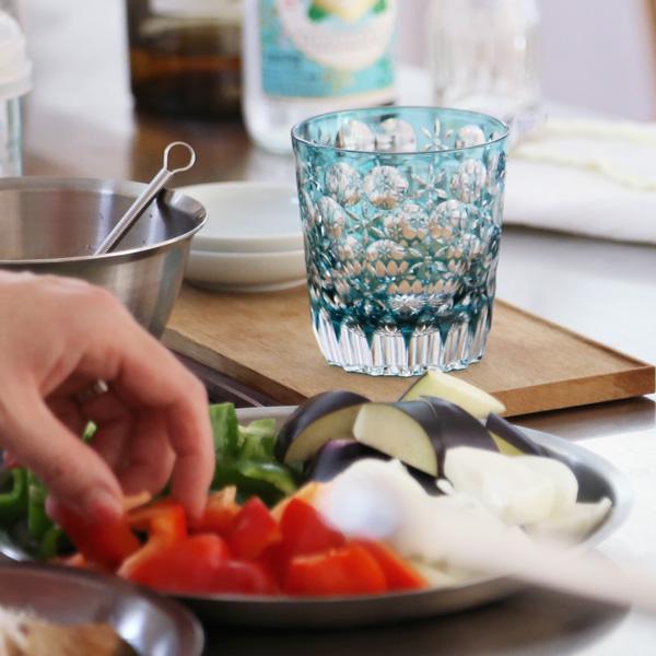 江戸切子 オールド 万華鏡 緑 大場硝子 ロックグラス 切子グラス