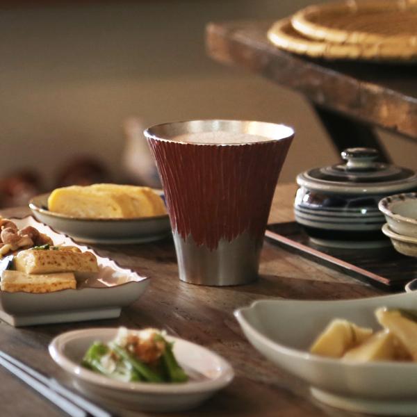 大阪錫器 富士山 タンブラー 中 青朱ペア 錫 ビールグラス ハイボール  