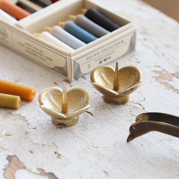 能作 和ろうそく なのはな燭台 高澤ろうそく 真鍮製 菜の花 ろうそく