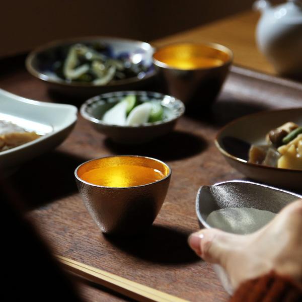 名入れ 能作 錫製 ぐい呑み 2個ペアセット (金箔) 猪口 酒器 ぐい呑 盃 
