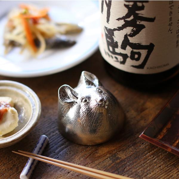 能作/雅覧堂 干支の酒器 子 金箔 ねずみ 錫 盃 猪口 酒器 ぐい呑み