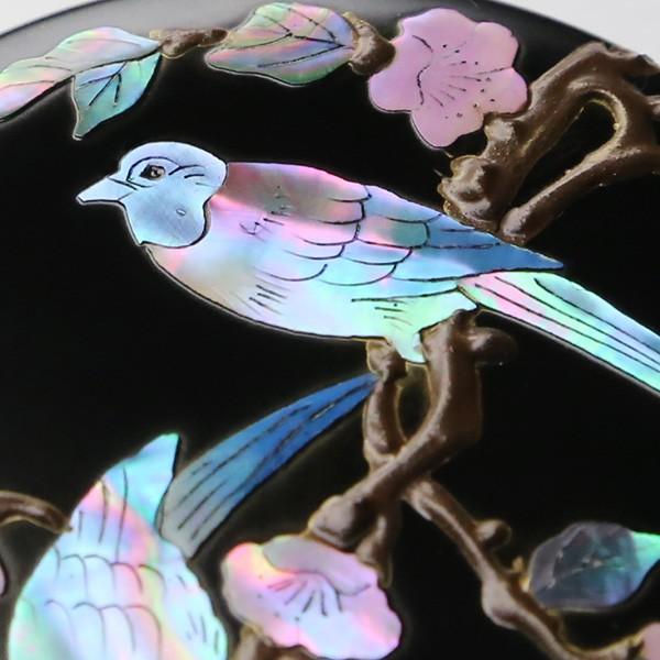 螺鈿 朱肉入れ 沙羅花（さし）に山鵲（さんじゃく） 大 高岡漆器