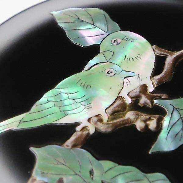 螺鈿 朱肉入れ 柿に目白 大 高岡漆器 : がらんどう 手仕事品と