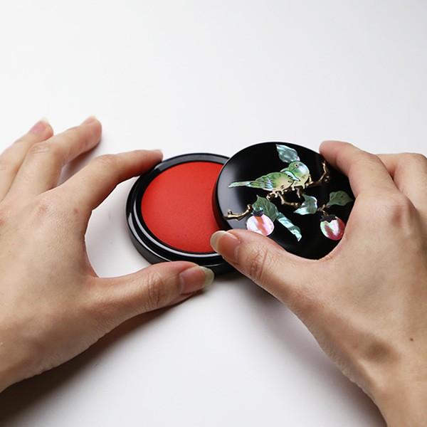 螺鈿 朱肉入れ 柿に目白 大 高岡漆器 : がらんどう 手仕事品と