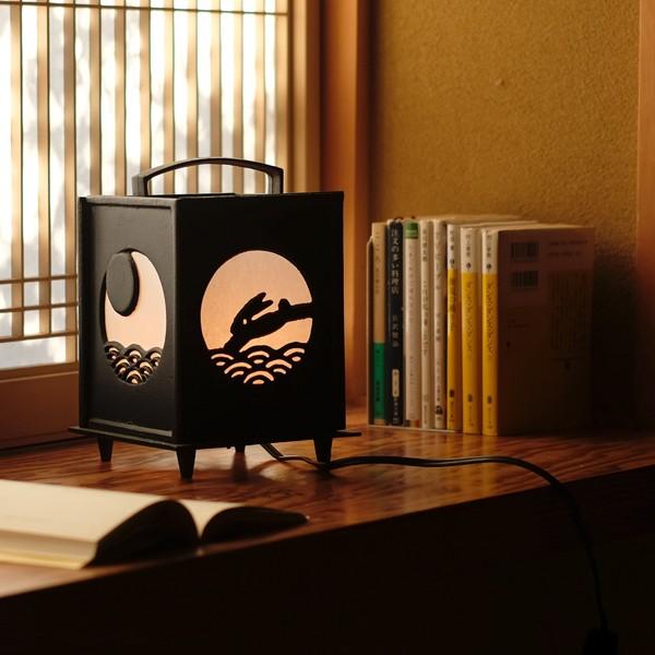 送料無料 置行灯 行灯 波にうさぎ 高岡銅器 鉄製 照明 書斎