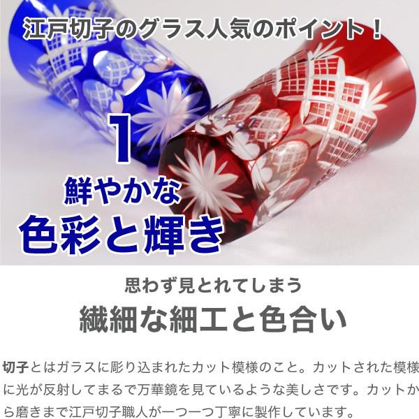 江戸切子 一口ビール 重ね矢来 菊底 切子グラス ペア 瑠璃 赤 田島硝子 