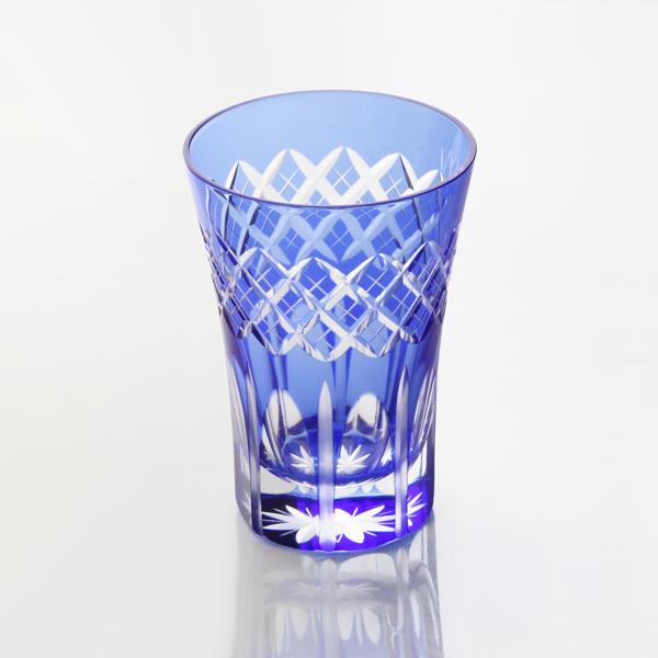 田島硝子 江戸切子 映見重ね矢来紋 タンブラー ルリ 切子グラス ビール