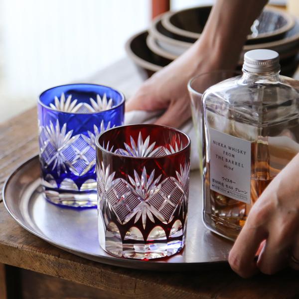 色被せ硝子ルリ切子5枚深