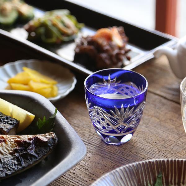 田島硝子（TAJIMA GLASS） 江戸切子 八角籠目菊底 ぐい呑み ルリ 盃