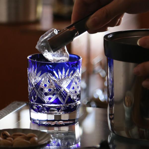 田島硝子（TAJIMA GLASS） 江戸切子 八角籠目菊底 オールド ルリ 切子